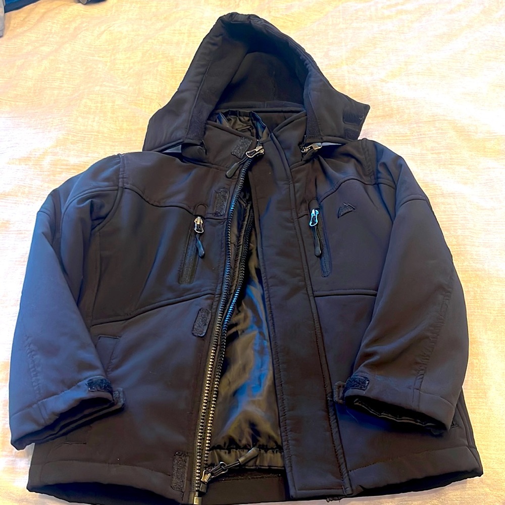 SNOZU performance neoprene&puffer 2layer ski/sledding coat-detach hood-black 5/6